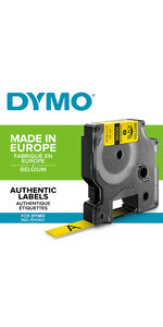 DYMO Rhino - Etiquettes Industrielles Gaine Thermorétractable 12mm x 1.5m Noir sur Jaune