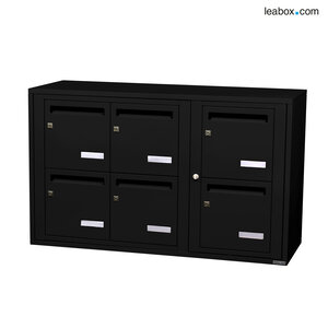Bloc collectif Leabox 3x2 grade 3 simple face intérieur mural noir 9005 finition brillante