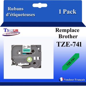 Ruban d'étiqueteuse compatible avec Brother Tze741 Tze-741 pour étiqueteuses P-touch - Texte noir sur fond vert