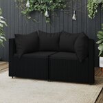 vidaXL Canapés d'angle de jardin et coussins 2Pièces Noir Résine tressée