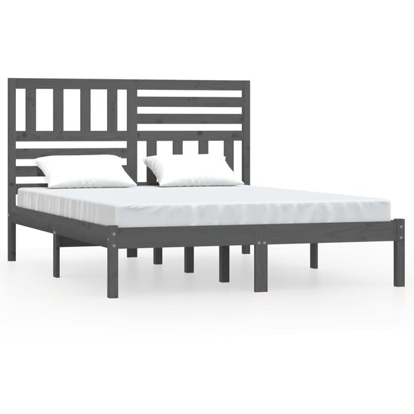 vidaXL Cadre de lit Gris 150x200 cm Bois de pin massif Très grand