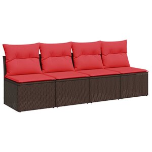 vidaXL Canapé de jardin avec coussins 4 places en résine tressée marron