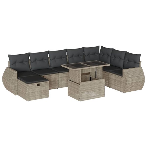 vidaXL Salon de jardin 9 Pièces avec coussins gris clair résine tressée