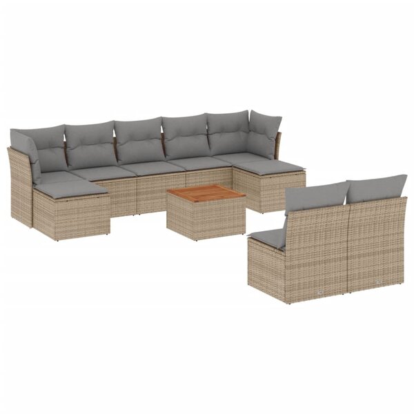 vidaXL Salon de jardin et coussins 10 Pièces mélange beige résine tressée