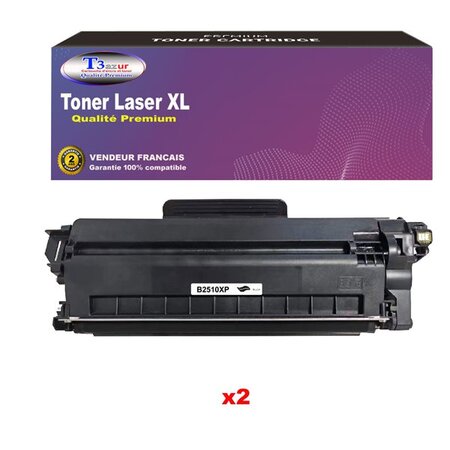 T3AZUR- 2 x Toners compatibles avec brother DCP-L2600  DCP-L2600D  DCP-L2620DW  TN-2510XL Noir (3 000 pages)