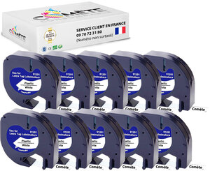 10 rubans compatibles 91201 s0721610 pour étiqueteuses dymo letratag -12mm x 4m noir sur blanc