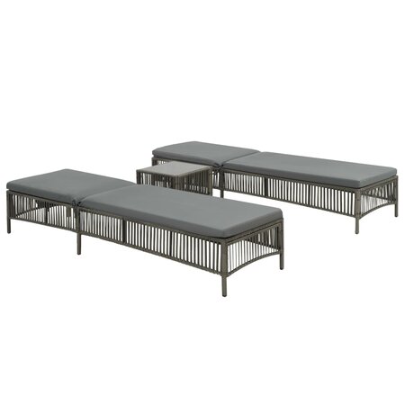 vidaXL Chaises longues lot de 2 avec table Résine tressée Gris