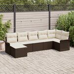 vidaXL Ensemble de Canapé de Jardin 7 Pièces avec Coussins Marron Rattan Polyéthylène