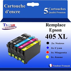 T3AZUR - 5 Cartouches compatibles avec Epson 405 405 XL pour Epson Workforce Pro WF-3820 WF-3825 WF-4820 WF-4825 WF-7310 WF-7830 WF-7835 WF-7840