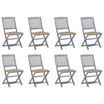 vidaXL Chaises pliables d'extérieur lot de 8 et coussins Bois d'acacia