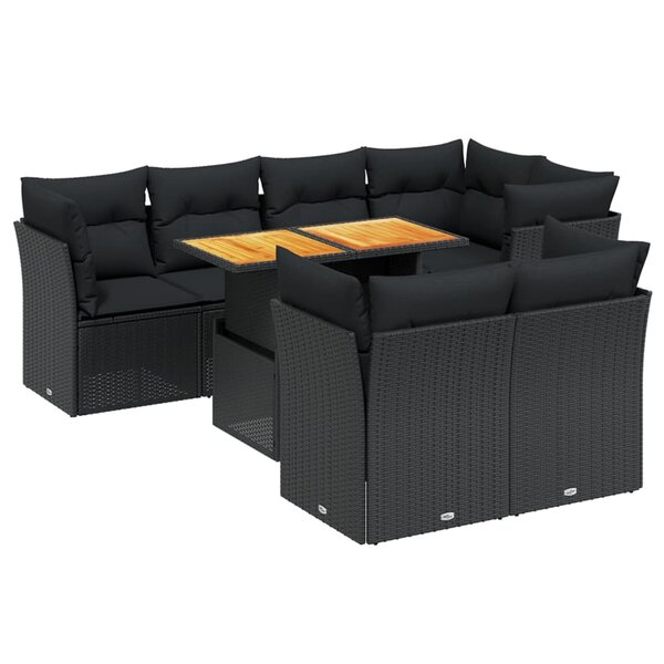 vidaXL Salon de jardin 8 Pièces avec coussins noir résine tressée
