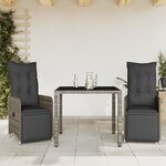 vidaXL Ensemble de bistro de jardin 3 Pièces coussins gris poly rotin