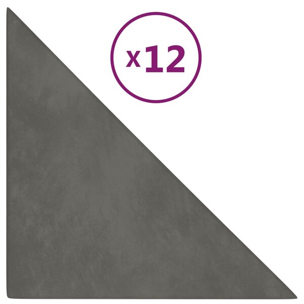 vidaXL Panneaux muraux 12 Pièces Gris foncé 30x30 cm Velours 0 54 m²