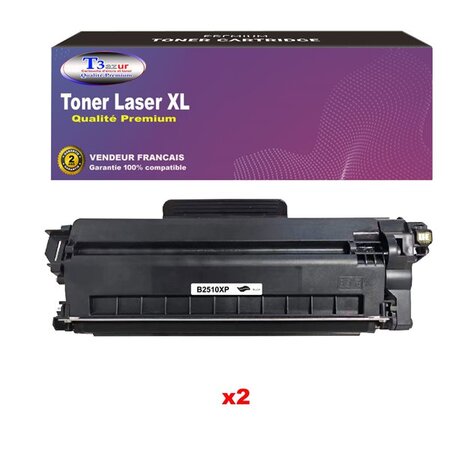 T3AZUR- 2 x Toners compatibles avec brother HL-L2445DW  HL-L2447DW   HL-L2460   TN-2510XL Noir (3 000 pages)