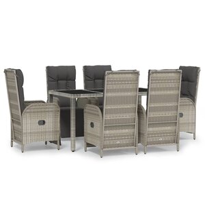 vidaXL Ensemble à manger jardin et coussins 7 Pièces gris rotin