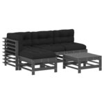 vidaXL Salon de jardin 5 Pièces avec coussins gris bois massif