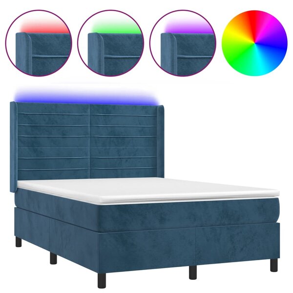 vidaXL Sommier à lattes de lit matelas et LED Bleu foncé 140x190 cm