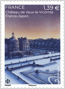 Timbre - Emission commune France-Japon - Château de Vaux-le-Vicomte - Lettre verte