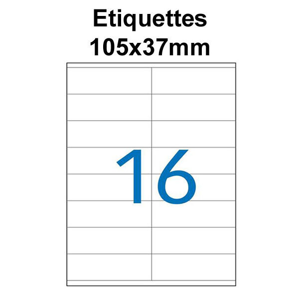 Étiquettes adhésives 105x37mm (16étiquettes/feuille) - blanc - 20 feuilles -t3azur