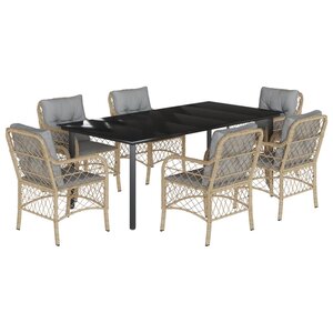 vidaXL Ensemble à manger de jardin coussins 7 Pièces mélange beige rotin