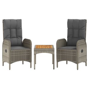 vidaXL Salon de jardin 3 Pièces avec coussins Gris Résine tressée