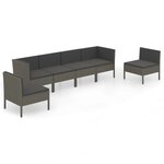 vidaXL Salon de jardin 6 Pièces avec coussins résine tressée gris