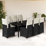 vidaXL Ensemble de bistro de jardin 9 Pièces coussins noir poly rotin