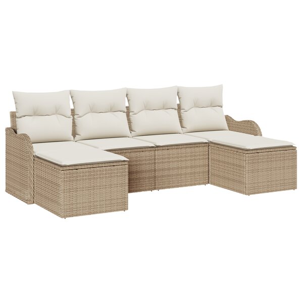 Ensemble de canapé de jardin 6 pièces avec coussins beige Poly Rattan vidaXL