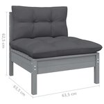 vidaXL Salon de jardin 9 Pièces avec coussins Gris Bois de pin massif