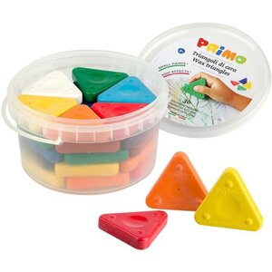 PRIMO 077TRI30 Triangles a la cire pour frottage, extremement durables, super résistants, en pot a 30 pieces, 10 couleurs differénte