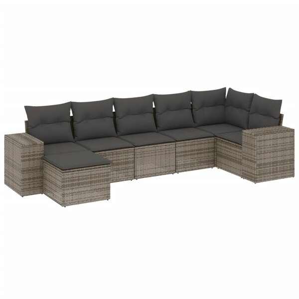 vidaXL Salon de jardin avec coussins 7 Pièces gris résine tressée