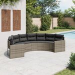 vidaXL Canapé de jardin avec coussins demi-rond gris résine tressée