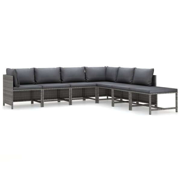 vidaXL Salon de jardin 7 Pièces avec coussins Résine tressée Gris
