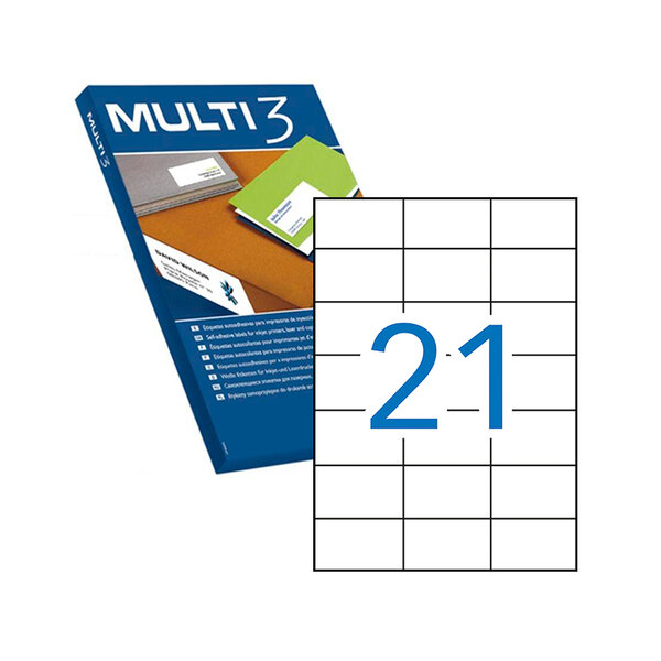 Multi3 Lot de 2 100 étiquettes blanches à bords droits Taille 70 0 x 42 4 mm avec adhésif permanent pour usages multiples
