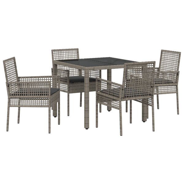 Ensemble de salle à manger de jardin 5 pièces vidaXL avec coussins en poly rotin gris