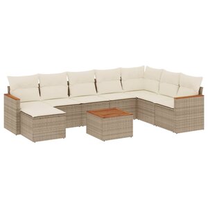vidaXL Salon de jardin avec coussins 9 Pièces beige résine tressée