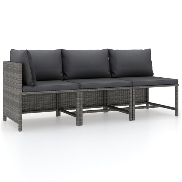 vidaXL Salon de jardin 3 Pièces avec coussins Résine tressée Gris