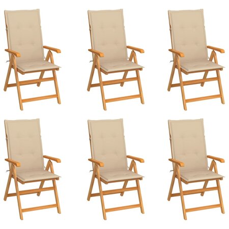 vidaXL Chaises de jardin lot de 6 avec coussins beige Bois teck massif