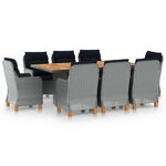 vidaXL Ensemble à manger d'extérieur et coussins 9 Pièces résine tressée