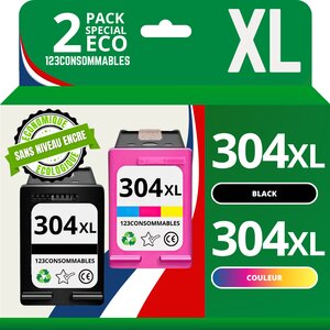 Pack 2 cartouches compatible avec HP 304 XL - Sans niveau - 123CONSOMMABLES