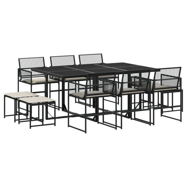 vidaXL Ensemble à manger de jardin 11 Pièces coussins noir résine tressée