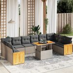 vidaXL Salon de jardin 11 Pièces avec coussins gris résine tressée