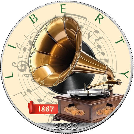 Pièce de monnaie en Argent 1 Dollar g 31.1 (1 oz) Millésime 2023 Inventions GRAMOPHONE