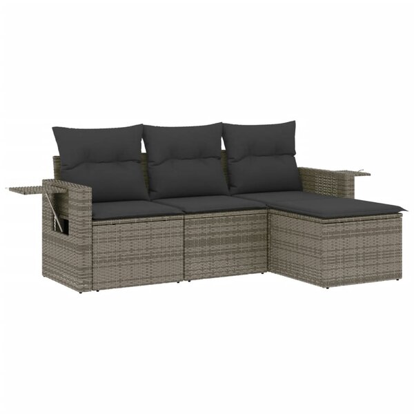 vidaXL Salon de jardin 4 Pièces avec coussins gris résine tressée