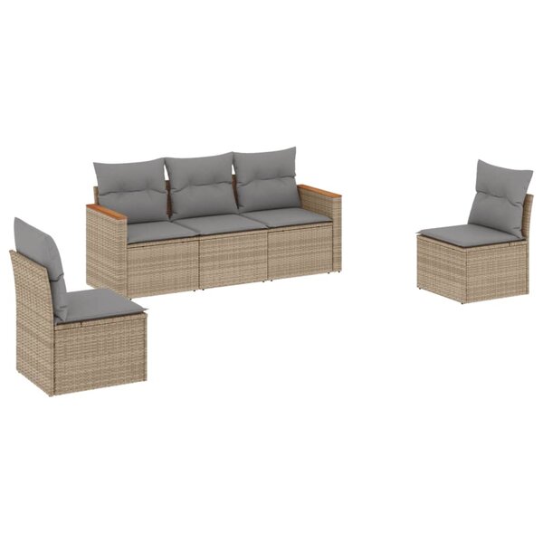 vidaXL Salon de jardin avec coussins 5 Pièces beige résine tressée