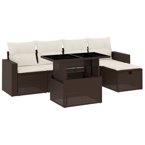 vidaXL Salon de jardin avec coussins 6 Pièces marron résine tressée