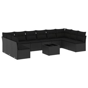 vidaXL Salon de jardin 11 Pièces avec coussins noir résine tressée
