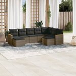 vidaXL Salon de jardin 9 Pièces avec coussins gris résine tressée