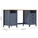 vidaXL Bureau Hill Gris 150x50x74 cm Bois de pin solide