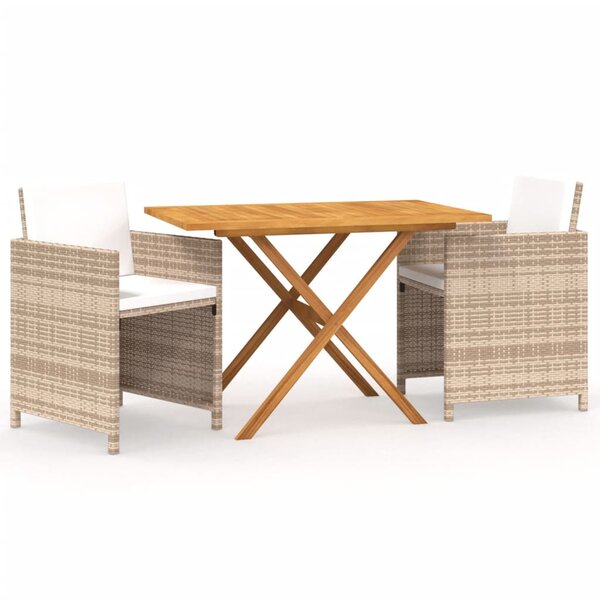 vidaXL Ensemble à manger de jardin 3 Pièces avec coussins Beige